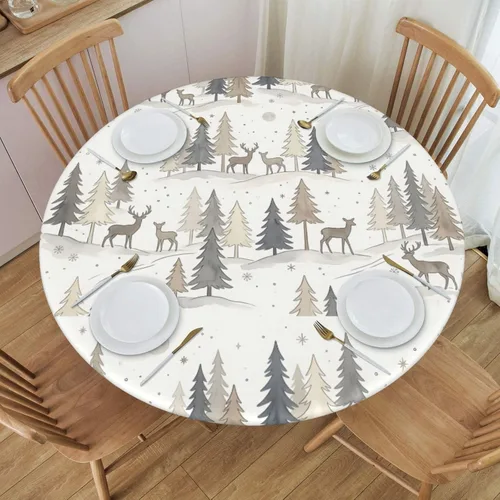 Miniatura 20 de Futterya Decorative Round Tablecloth Fitted Elastic Waterproof Table Cloth Cover Stretch Table Pad Cover for Parties Weddings Banquet Outdoor Events