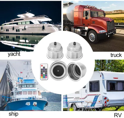 Miniatura 2 de Fydun Portavasos para automóvil, 4 unidades, DC 12 V, RGB LED, portavasos para botellas de bebidas con control remoto para camiones de autocaravana
