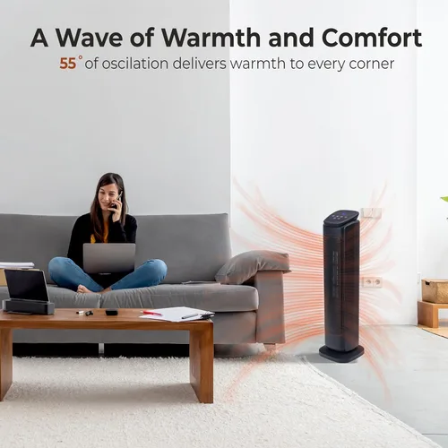 Miniatura 4 de Comfort Zone Calentador de espacio oscilante de 30 pulgadas con control remoto, calentador de cerámica de alta velocidad de 1500 W para habitaciones