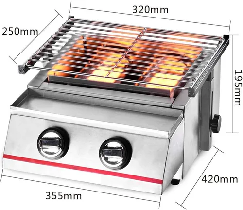 Miniatura 7 de Parrilla de gas de 2 quemadores, 2800 PA al aire libre barbacoa cocina de mesa comercial inoxidable, herramientas de barbacoa para fiestas al aire