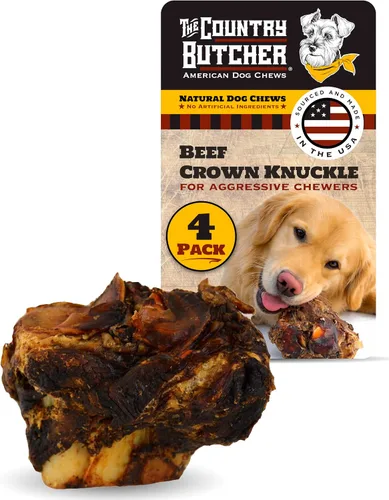 THE COUNTRY BUTCHER Crown Knuckles - Huesos de perro de carne de res, masticables naturales de larga duración para perros medianos y grandes,