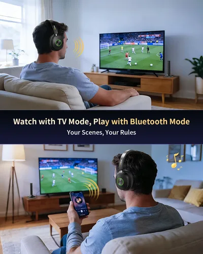 Miniatura 2 de Wantek Auriculares inalámbricos para ver televisión, auriculares inalámbricos para personas mayores con base de carga del transmisor, auriculares