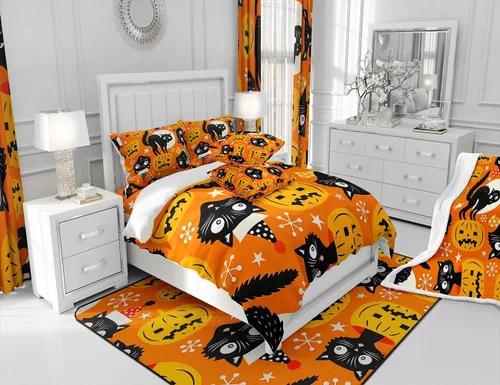 Miniatura 6 de Feelyou Funda de edredón de Halloween, tamaño individual, con 1 funda de almohada, decoración de Halloween, juego de ropa de cama con estampado