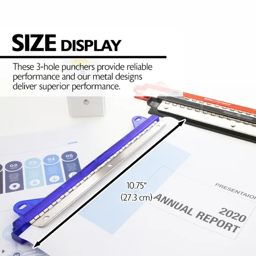 Miniatura 2 de BAZIC Products Perforadora de papel con 3 agujeros de 1/4 pulgadas con regla de 10 pulgadas, guía de papel, perforadora de papel portátil
