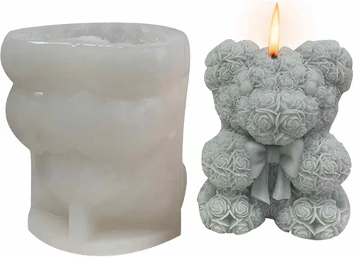 Moldes de silicona de oso de rosas 3D, molde de vela de aromaterapia para el día de San Valentín, boda, oso de rosa, exhibición de ventana,