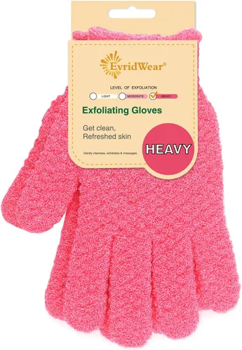 Miniatura 2 de Evridwear Guantes exfoliantes para baño pesados y moderados, color rosa, 2 pares