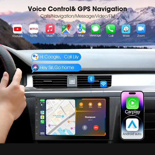 Miniatura 4 de Pantalla inalámbrica CarPlay para coche y unidad principal Android Auto – Pantalla táctil de 7 pulgadas doble DIN estéreo de coche con cámara