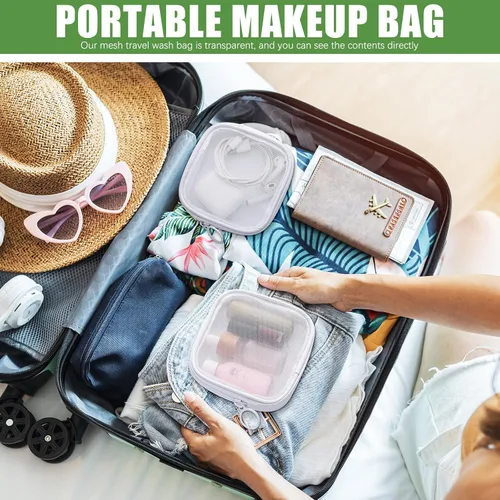 Miniatura 6 de Weewooday 4 piezas de bolsa de maquillaje de malla, bolsa de cosméticos de malla, neceser de viaje con cremallera, mini bolso de cosméticos