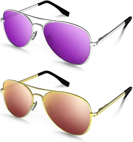 REBAJAS DE VERANO - Aviator - Gafas de sol polarizadas para niños y niñas, paquete de 2 unidades de 4 a 14 años, Púrpura y amarillo