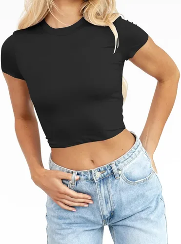 Miniatura 4 de TECREW Camisetas cortas de manga corta para mujer, estilo casual, básicas, cuello redondo, ajustadas, para verano