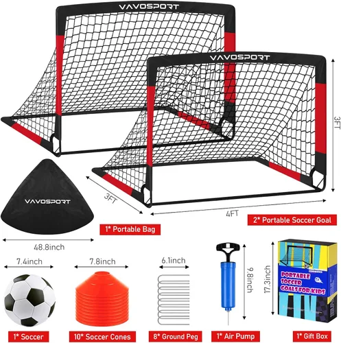 Miniatura 2 de VAVOSPORT Juego de porterías de fútbol para niños para patio trasero, 2 redes portátiles de 4 x 3 / 6 x 4 pies, mini equipo de entrenamiento