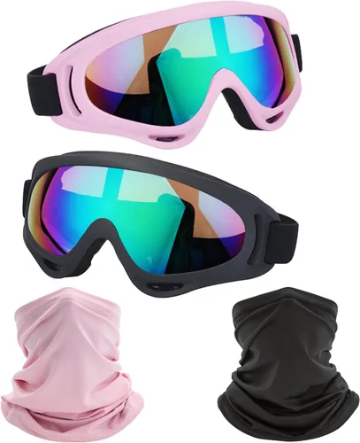 Miniatura 10 de LJDJ Gafas de motocicleta, paquete de 2 unidades, para motocross, ATV, motocross, senderismo, protección con 2 unidades de máscara bandana