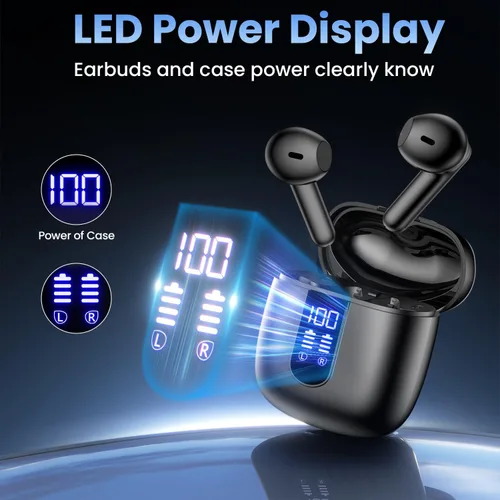 Miniatura 10 de Auriculares inalámbricos, auriculares Bluetooth con estéreo de graves profundos, reproducción de 48 horas con pantalla de alimentación LED, ligeros