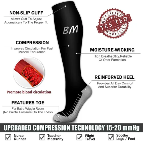 Miniatura 5 de 6 Pack Copper Compression Socks for Women and Men Circulation-Best Support for Medical, Running,Nursing,Athletic