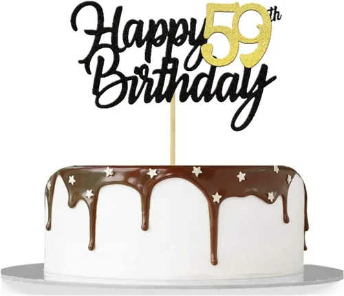 Miniatura 5 de Decoración para tartas de cumpleaños 59 años con purpurina para 59 aniversario, decoración de cumpleaños de 59 años, decoraciones doradas