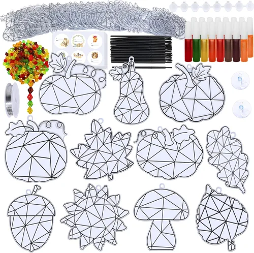 Miniatura 3 de Winlyn 33 juegos de hojas de otoño calabaza bellota girasol atrapasoles adornos decoraciones de pintura de ventana arte atrapasoles kits