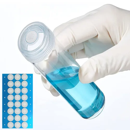 Miniatura 5 de 120 calcomanías de papel de filtro sintético, disco de filtro de 0.787 in, 0.3 μm, parche adhesivo fuerte aplicado debajo de la tapa del frasco