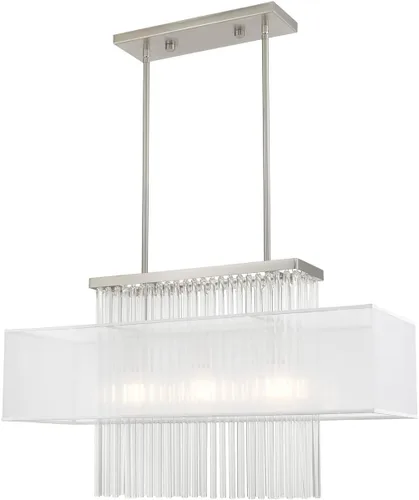 Miniatura 10 de Livex Lighting 51124-91 Carlisle - Candelabro lineal de 31 pulgadas, acabado de níquel cepillado con pantalla de tela blanca rota con cristal