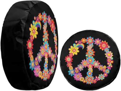 Miniatura 4 de Colorida flor de la paz cubierta de neumático de repuesto a prueba de polvo para remolque, RV, SUV y muchos vehículos de 13 pulgadas