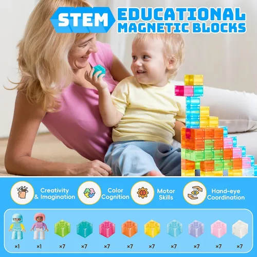 Miniatura 2 de VigorFun Juego de bloques magnéticos, bloques de construcción magnéticos con figura de juguete y bolsa de almacenamiento para regalos de niños