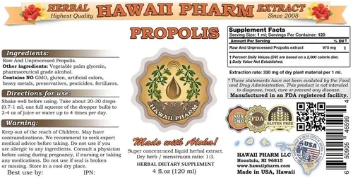 Miniatura 2 de HawaiiPharm Extracto líquido de propóleos, tintura de suplemento de propóleo crudo, suplemento herbario, fabricado en EE. UU., 4x4 onzas líquidas