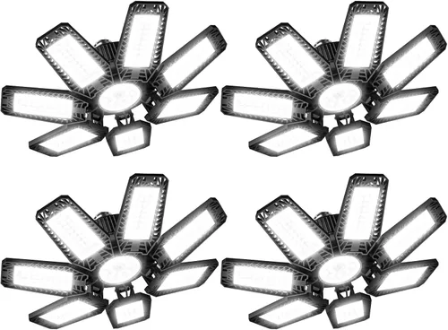 Miniatura 9 de Luz LED de garaje de 200W 20000LM 6500K, luces de techo de garaje con 7+1 paneles ajustables, luces de tienda con rosca E26 E27 para taller, sala