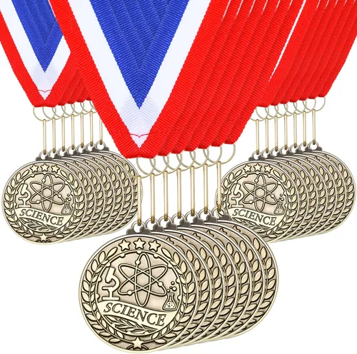 Quelay 30 piezas Medallas de premio de 2" al por mayor, medallas ganadoras de oro con cintas para el cuello, medallas de trofeo de metal, premio,