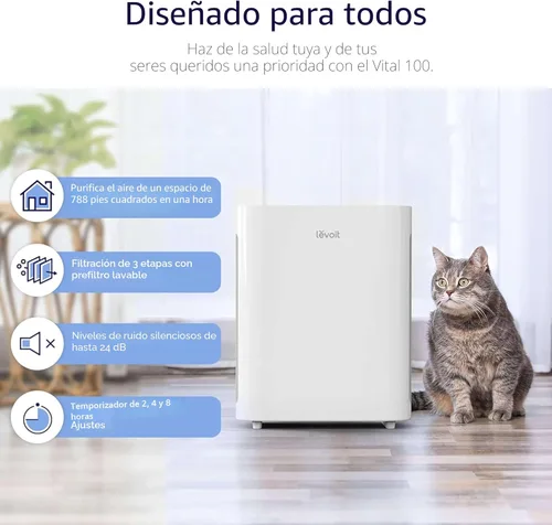 Miniatura 2 de LEVOIT Purificador de aire para el hogar y dormitorio, limpiador silencioso con prefiltro lavable para alergias, humo, polvo, polen, AHAM