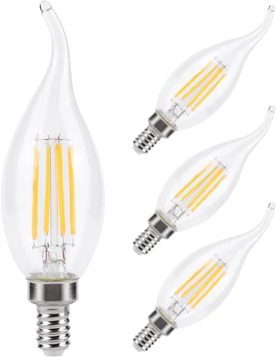 KINUR Bombillas LED E12 de 4 vatios (equivalente a 40 vatios) 2700 K, luz blanca cálida CA11, lámpara de llama decorativa para candelabros,