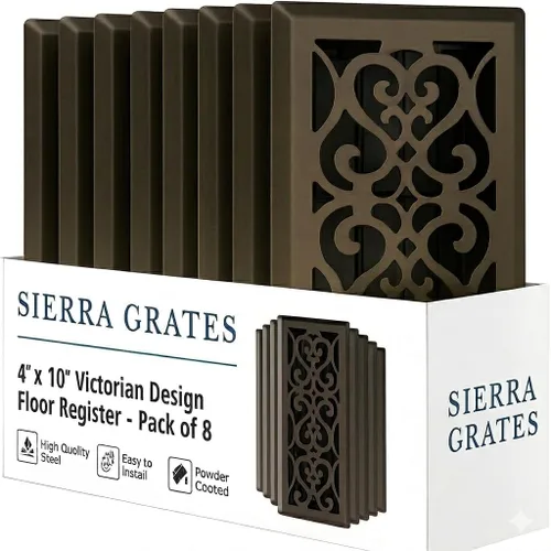 Miniatura 13 de Registro victoriano de piso de 4 x 10 pulgadas en acabado gris granito - Cubiertas de ventilación para piso del hogar - Cubiertas decorativas