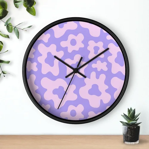 Reloj de pared floral Y2k morado con diseño de flores, Groovy Pastel Kawaii estético Cyberpunk Reloj de pared de cocina, Hippie Retro Decoración del