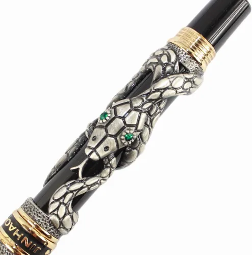Miniatura 7 de Gullor Pluma Estilográfica Negro y Plata Antigua Serpiente Patrón 3D (plata y negro)