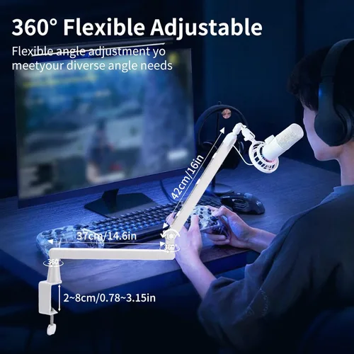 Miniatura 4 de Soporte de micrófono giratorio de 360°, brazo de micrófono, brazo de micrófono de perfil bajo, compatible con tornillo de 3/8 pulgadas, 5/8 pulgadas