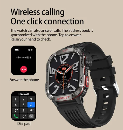 Miniatura 3 de Reloj inteligente para hombre, deportes al aire libre, impermeable, brújula con respuesta/hacer llamadas, reloj de fitness, oxígeno en sangre