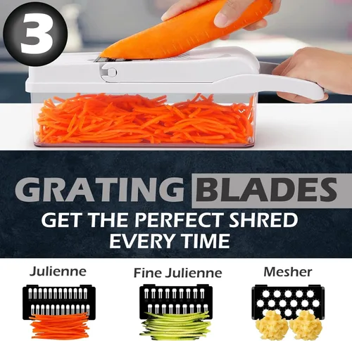 Miniatura 3 de 26 en 1 - Picadora de verduras resistente con recipiente - Cuchillas de acero inoxidable - Cortadora, picadora, espiral y cortador para verduras