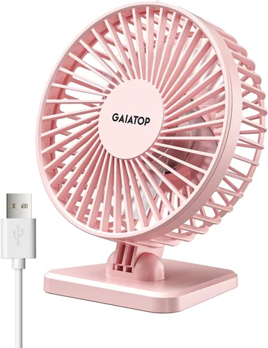 Gaiatop Ventilador de escritorio USB, pequeño pero potente, portátil, silencioso, 3 velocidades, mini ventilador de escritorio ajustable para Rosa