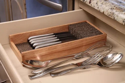 Miniatura 6 de KNIFEdock Organizador de cuchillos de bambú para cajones de cocina, bloque de cuchillos de 15 pulgadas con compuesto de corcho, ahorro de espacio