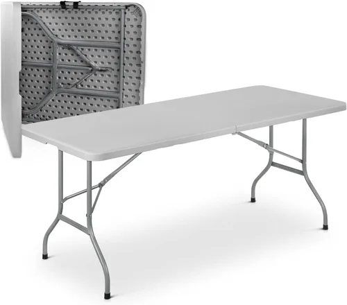 Magshion Mesa plegable de plástico de 6 pies con asa para interiores y exteriores, mesa plegable de 6 pies para eventos de fiesta, color gris