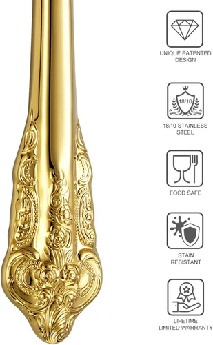 Miniatura 7 de KEAWELL Magnífico juego de cuchillos y servidor para pastel de boda, acero inoxidable 18/10, juego de corte de pastel de lujo fino (dorado)