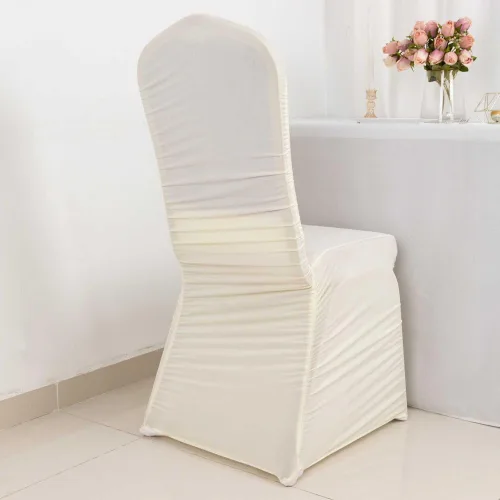 Miniatura 27 de Efavormart 1 juego de fundas para sillas de banquete con volantes y falda plisada de spandex blanco, fundas elásticas lavables con bolsillos