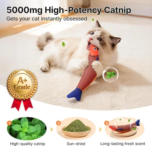 Miniatura 2 de Potaroma Juguetes para gatos con pescado sabino, paquete de 3, sonido crujiente de menta de gato, suave y duradero, juguete interactivo para gatitos