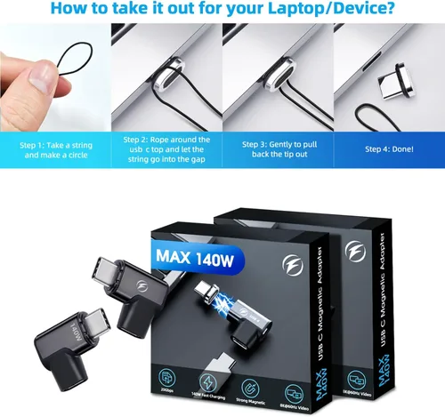 Miniatura 7 de Adaptador magnético USB tipo C, (paquete de 2) adaptador USB C magnético de 24 pines con PD 140 W USBC 4 20 Gbps transferencia de datos 8K 60Hz
