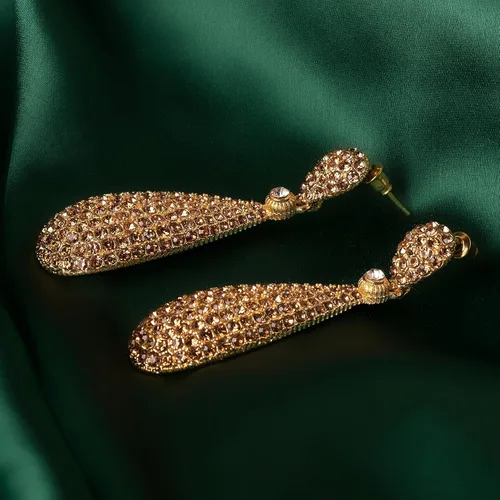 Miniatura 7 de Moonstruck Joyería de disfraces Pendientes colgantes dorados con diamantes de champán para mujer