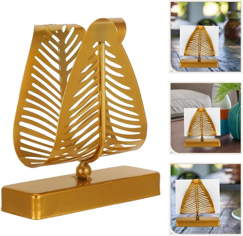 Miniatura 7 de Veemoon Modern Metal Napkin Holder Stand Large Upright Tissue Dispenser with Leaf Design, Gold Rustic Kitchen and Dining Table Organizer for