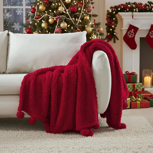 Miniatura 27 de Manta Sherpa de forro polar ultrasuave, tamaño Queen, manta de cama bohemia ligera y acogedora con borla decorativa, patrón reversible, 2 tonos