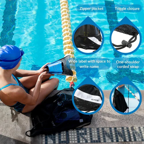 Miniatura 4 de Bolsas de Equipo de Natación Sporti, Mochila de Cordón de Malla, Bolsa de Natación para Nadadores, Mochila de Malla para la Playa