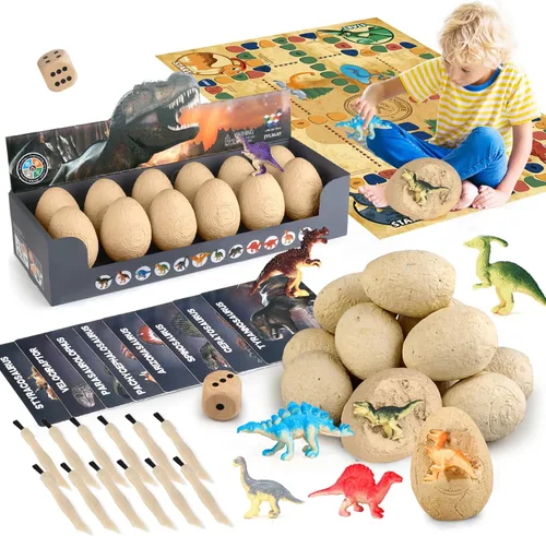 Kit de excavación de huevos de dinosaurio - Juguetes de dinosaurio para niños de 5 a 7, kit de excavación de huevos de dinosaurio con 12 dinosaurios
