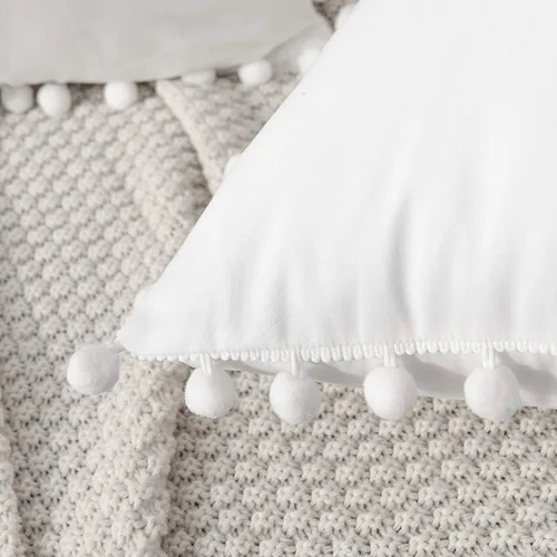 Miniatura 2 de Juego de 2 fundas de almohada decorativas con bonito pompones, funda de cojín cuadrada suave para decoración del hogar para sofá, cama