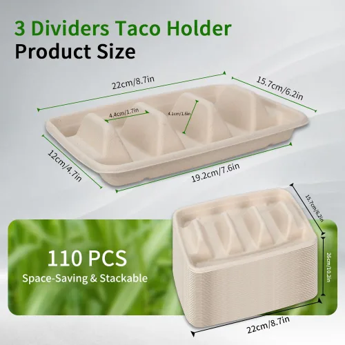 Miniatura 2 de Paquete de 110 soportes desechables para tacos, platos de tacos desechables con 3 divisores para decoraciones de martes de tacos y juego de servir