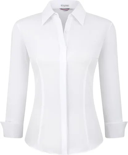 Miniatura 22 de Alex Vando Camisas de vestir para mujer, sin arrugas, ajuste regular, manga larga, elástica, camisa de trabajo